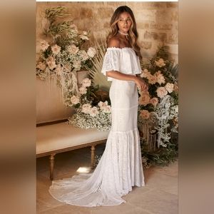 Lulus white lace boho wedding dress small